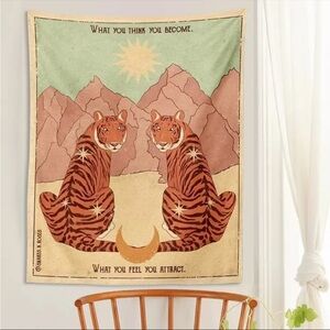 Tiger Tapestry Wall Art in Brown and Cream